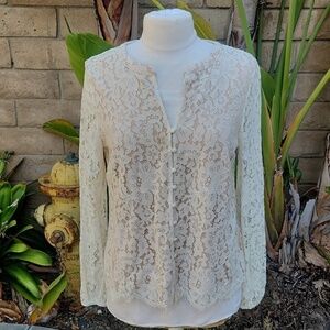 Rachel Zoe Cream Lace Long Sleeve Top Size medium